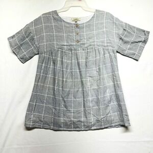 Polagram Gray Plaid Lightweight Babydoll Prairie Pilgrim Top Womens Medium